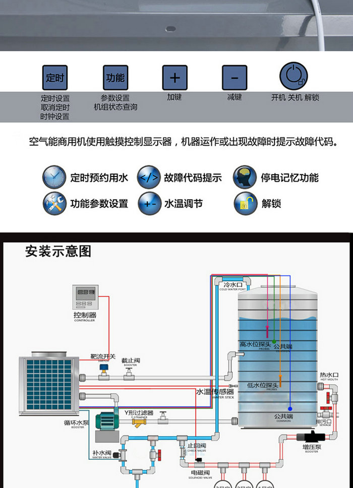 智恩空气能热泵热水器商用顶吹