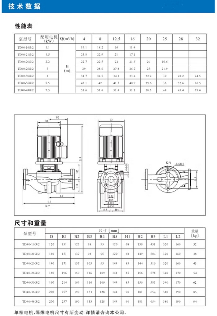 南方热水循环泵TD32/40/50/65/80/100/125/150/200/250