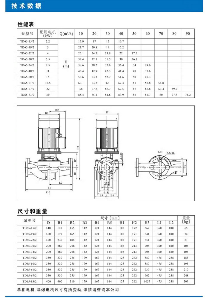 南方热水循环泵TD32/40/50/65/80/100/125/150/200/250