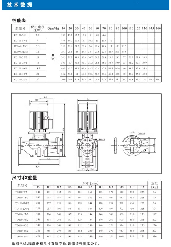 南方热水循环泵TD32/40/50/65/80/100/125/150/200/250